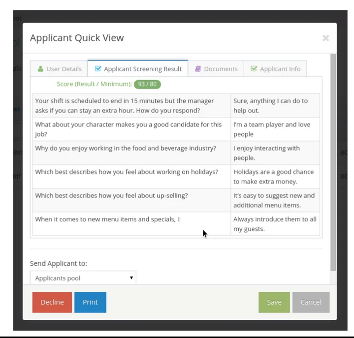 screenshot of Applicant Tracking System